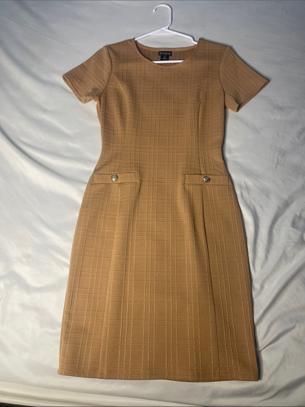 En focus studio Tan Short-Sleeve Sheath Dress with Pocket Flaps